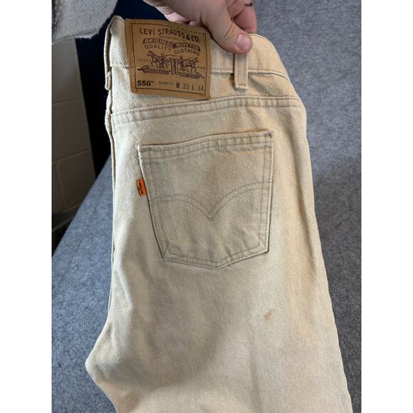 Levis 550 Jeans Men 33x34 Beige Denim Relaxed Fit Straight Leg Orange Tab Grunge - Picture 9 of 13